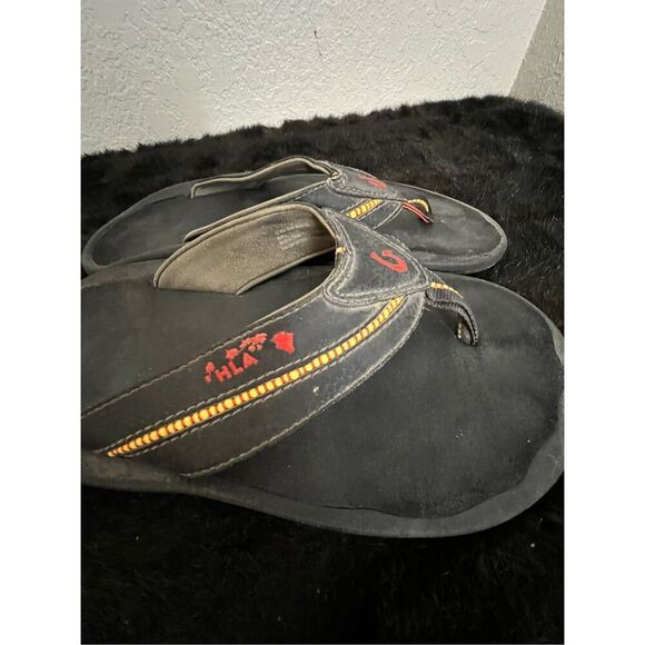mens 9 Olukai HAWAII flip flops thongs shoes classic dark w/ red HLA arch main image 6